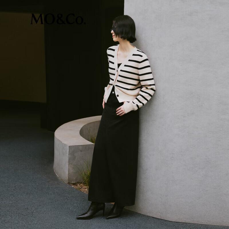 MO&Co. 2024 Autumn High-Waist Overlap Slit Straight Denim Skirt