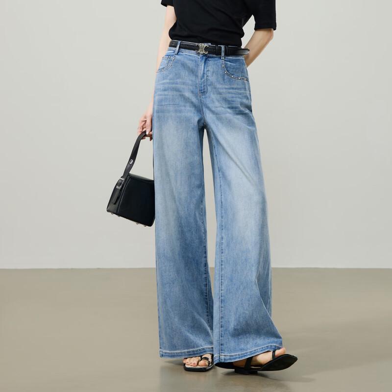 ESE-Y Women s High-Waist Rhinestone Ramie Tencel Straight-Leg Jeans 31