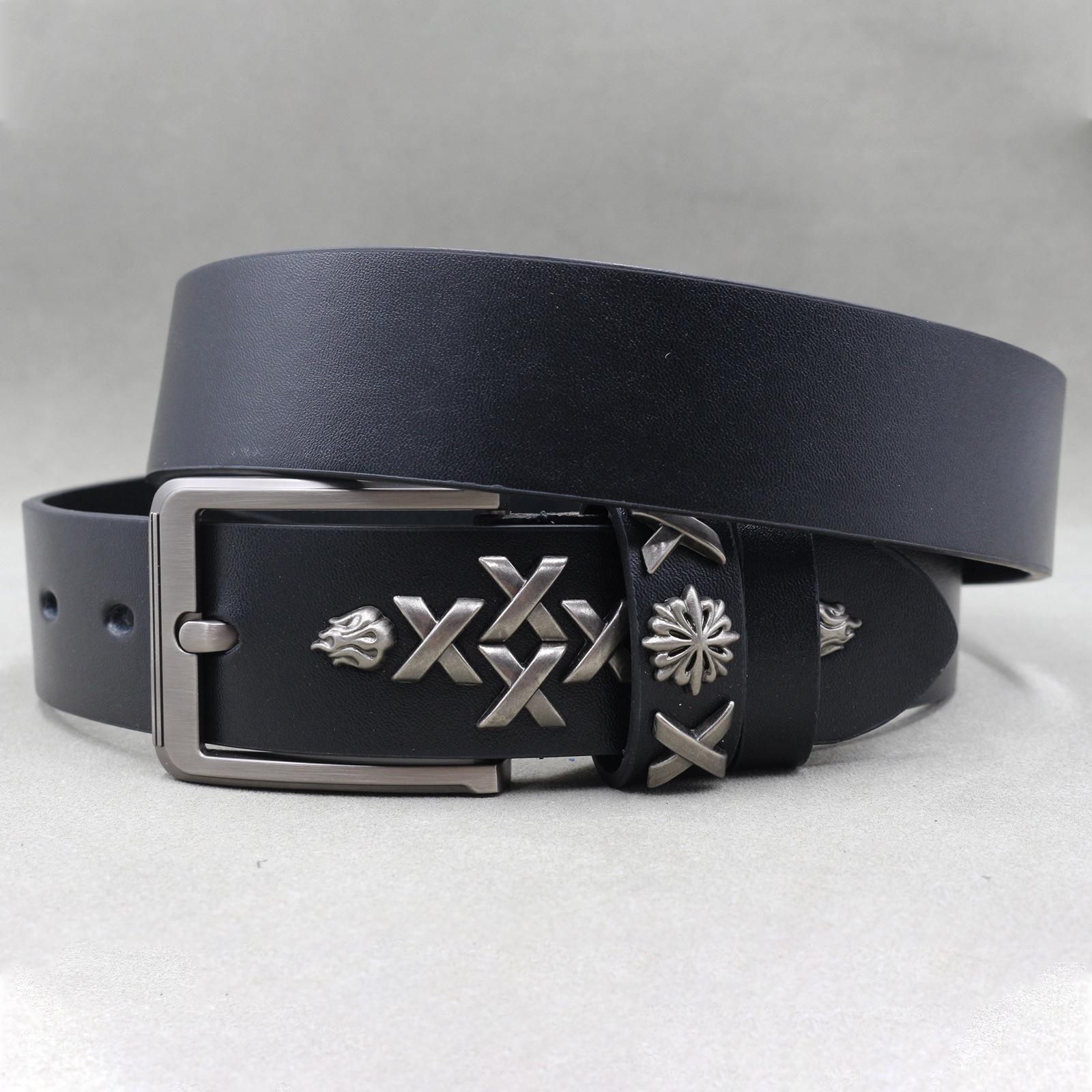 European & American Original Riveted Leather Belt - DJ Trend 125 cm чёрный