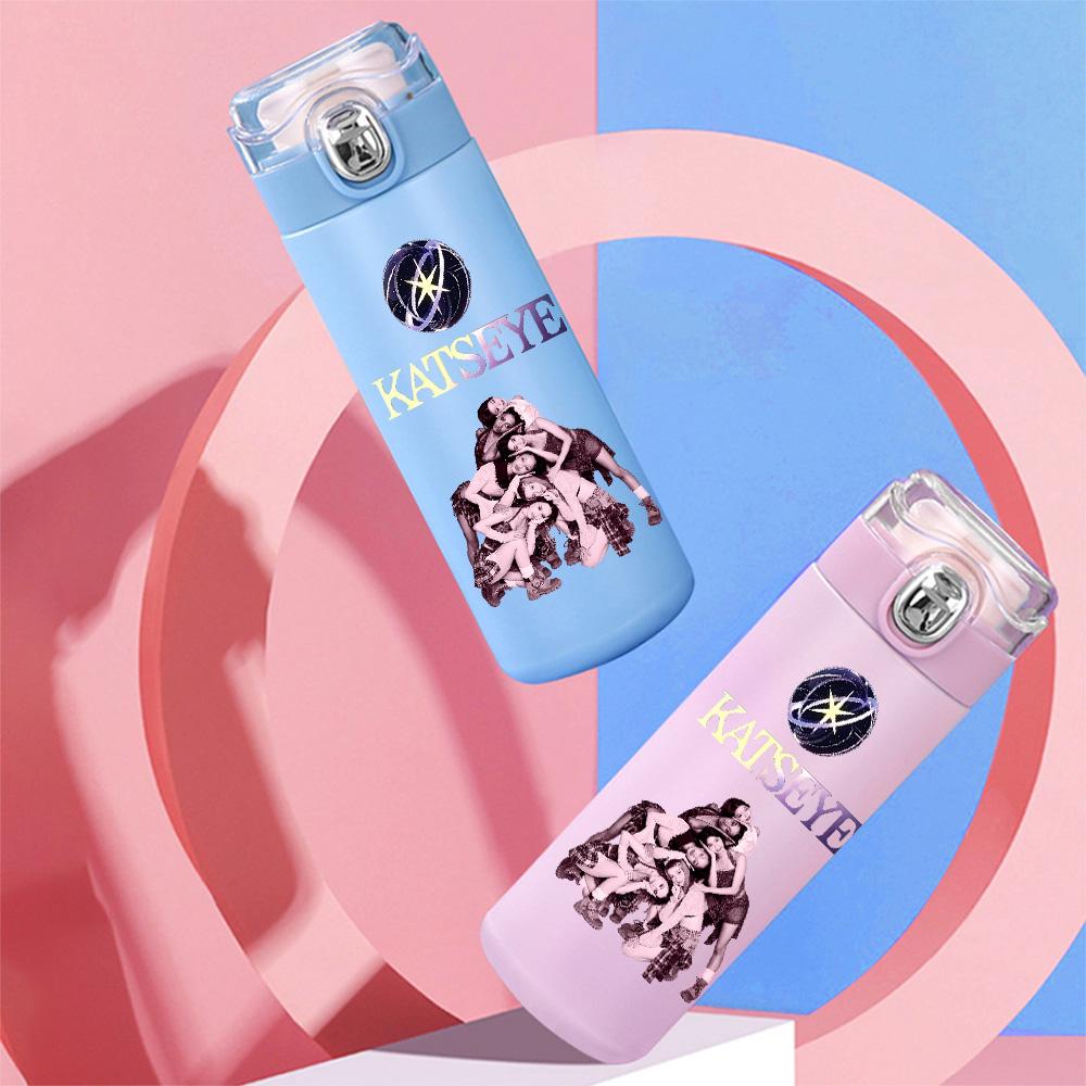 400Ml Water Bottle Anime Cartoon KATSEYE Printed Thermos Cup Portable Stainless Steel Outdoor Sports Water Cup Children Kid Gift