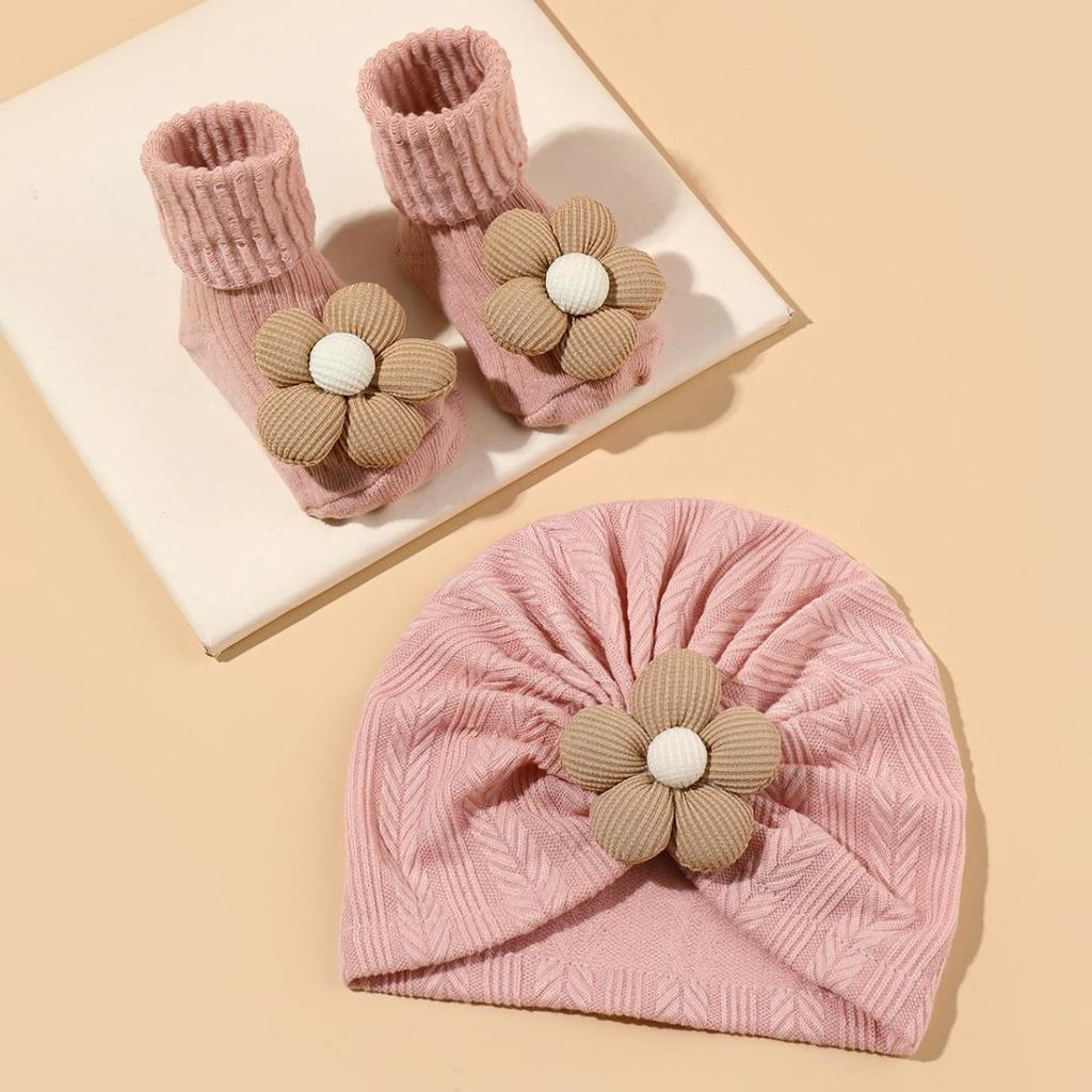 Baby Mädchen Blumenhut Socken Set Neugeborenes Kurze Socke+ Turban Hut Elastisch Weich Säugling Indische Mützen 0-12M Cuterus Baby Geschenk
