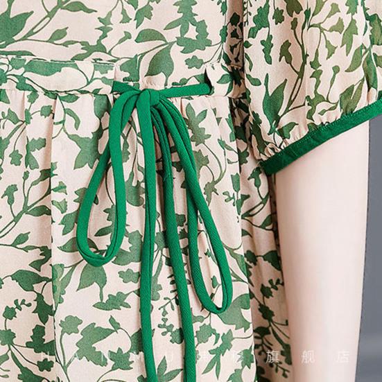 Kvinner Blomstertrykk A Line Midi-kjole V-hals Halvermet midje Snøring Flowy Hem Uformell kjole Streetwear