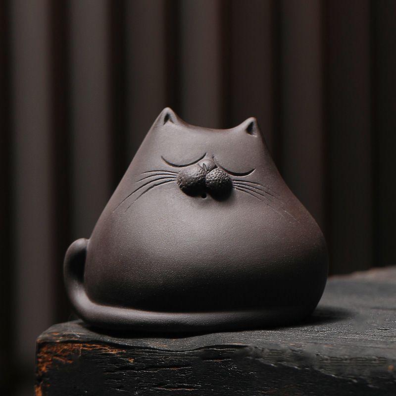 

Чайный питомец из фиолетовой глины ручной работы Кот – Мини милый аксессуар для чая Кунг-фу Фигурка Подарок A-3