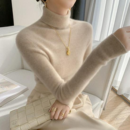 Women's Half High Neck Cashmere Sweater - Autumn/Winter Thick Solid Color Loose Fit with Saddle Shoulder Design.
