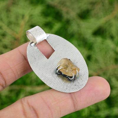 Sterling Silber Achteck November Natürlicher Citrin Roh Lünette Neu Anhänger Schmuck