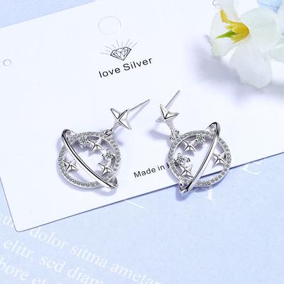 Boucles d'oreilles pendantes en argent sterling 925 Univers Planète Étoile Zircone cubique scintillante Boucle d'oreille Pour Femmes Fille Cadeaux S-E1022