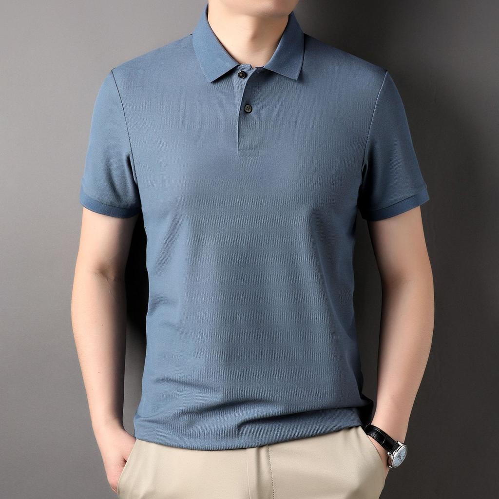 Poloskjorte herre T-skjorte Kortermet sommer Ensfarget Business Casual Lapel Mercerized Cotton Halvermet T-skjorte for menn for menn