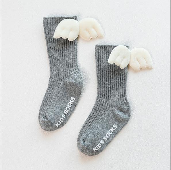 Baby Girls Knee High Socks Angel Wing Summer Autumn Cotton Socks Solid Candy Color Kids Toddler Short Socks for Children