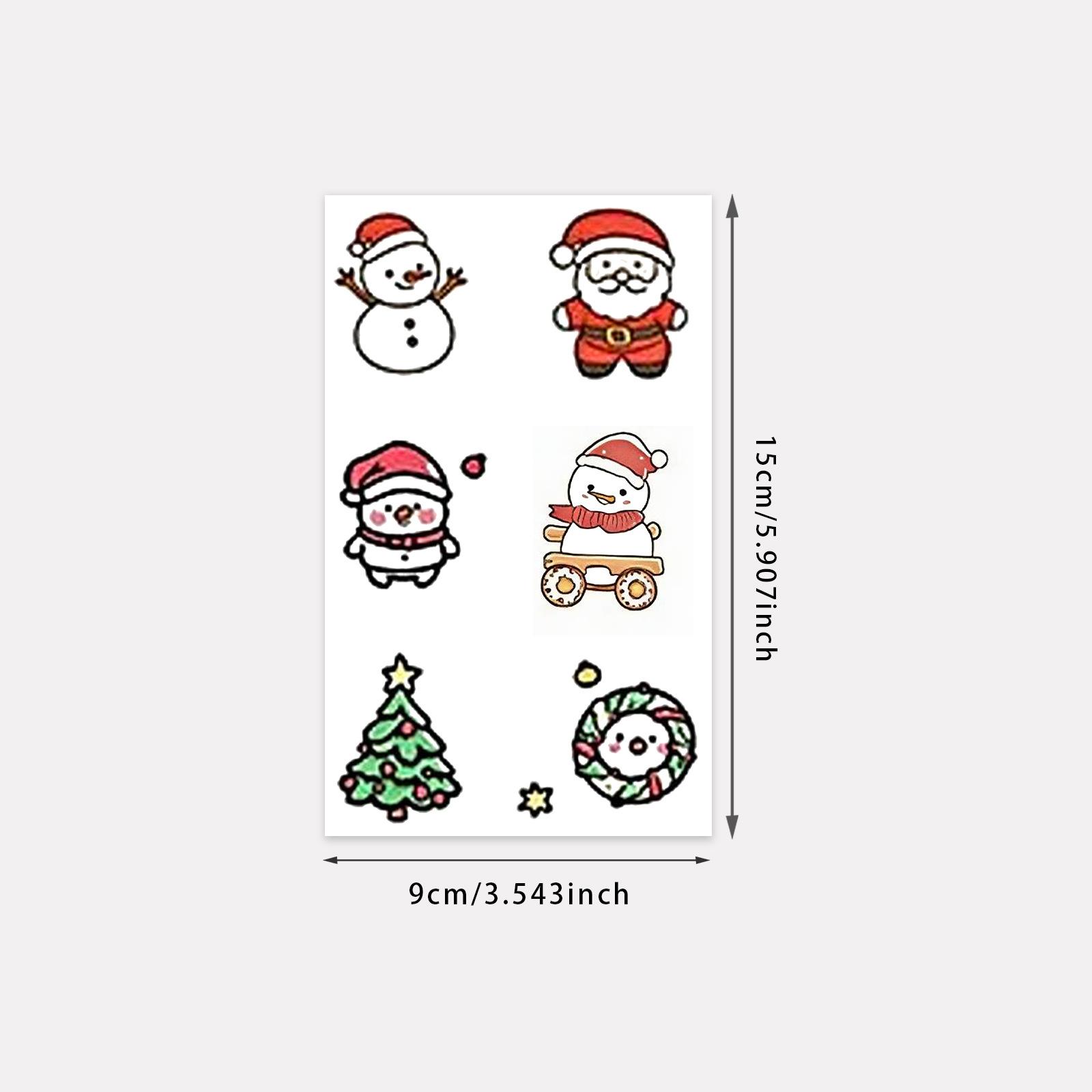 Cute Christmas Tattoo Stickers Cartoon Santa Claus, Snowman Christmas Tree Tattoo Stickers 9*15