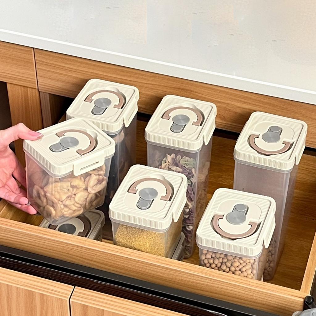 Plastic Cereals Storage Tank With Handle Moisture-Proof Pasta Snack Spice Container Sealed Food Storage Box Kitchen Organizer