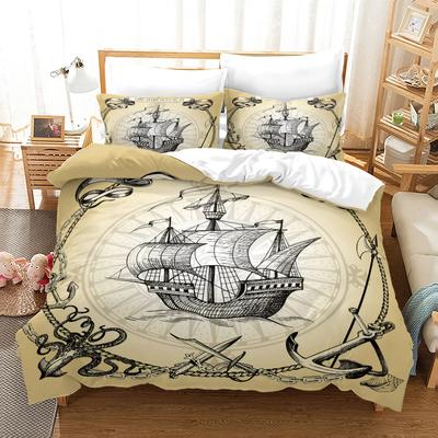 Nautical Pirate Soft Duvet Cover Set Sailboat Theme Beding Set Palm Tre Islplus Treasure Hawaian Beach Carton Warm Comforter Cover Ful