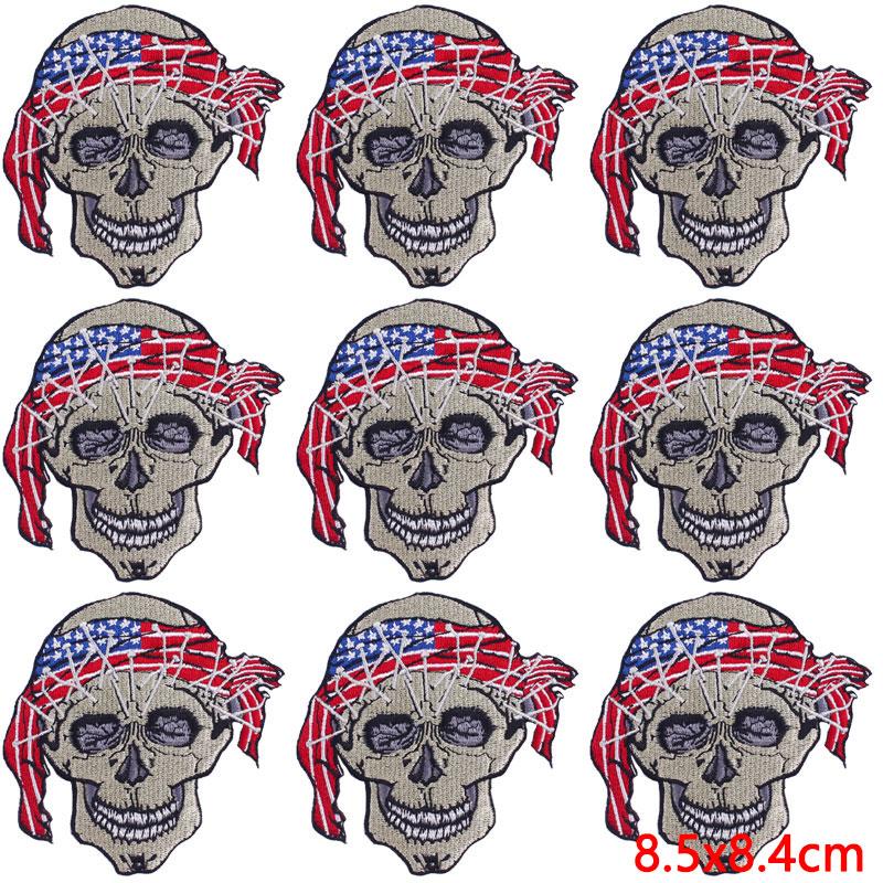 10Pcs/Lot Skull Punk Patches For Clothing Hip Hop Iron On Patches For Clothes Patch Thermoadhesive Embroidery Fusible Patch DIY