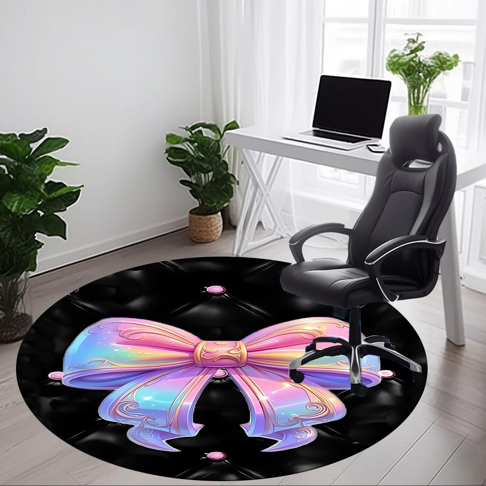1pc Bowtie, Ribbon Office Round Rug, Carpet for Office, Gaming, Lightweight Round Floor Mat Yy260208077