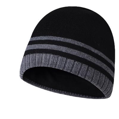 Schwarze Strickmütze für Herren Winter Fleecegefütterte Wollmütze Fahrradmütze Winddichte Kaltwettermütze Beanie