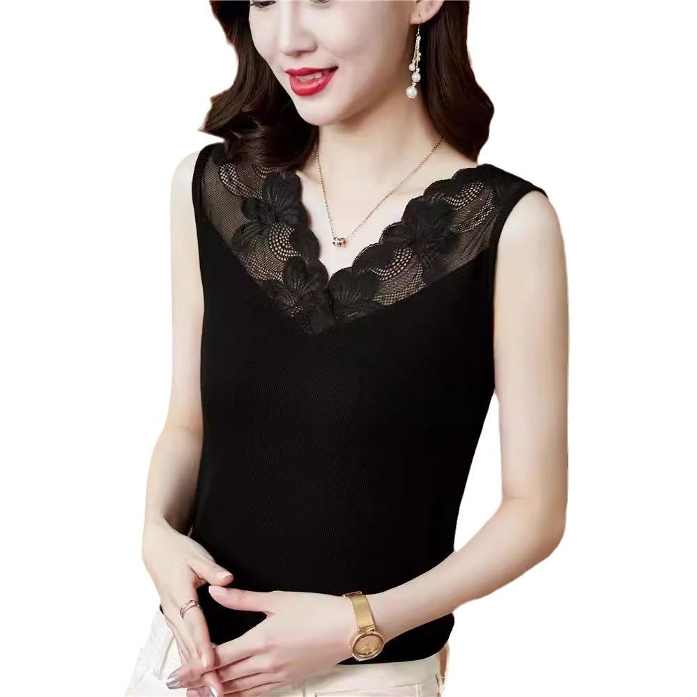 Elegante Camisola de Encaje con Cuello en V para Mujer - Chic Top de Capas para Verano