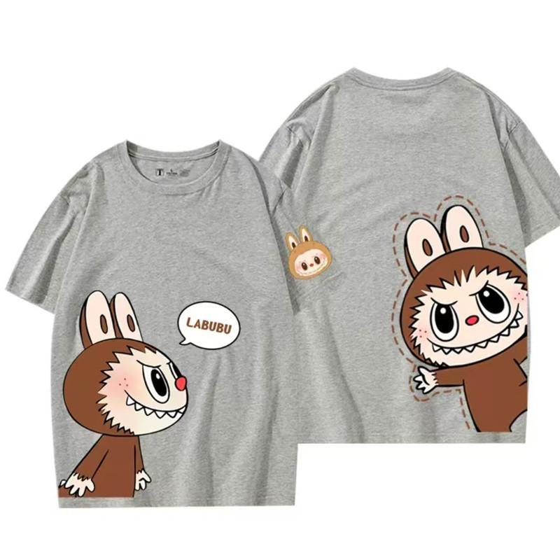 Cartoon Labubu printed women's short-sleeved T-shirt round neck summer loose casual top