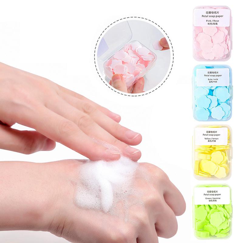 100Pcs/Box Disposable Cute Mini Flower Shape Paper Soap  With Box