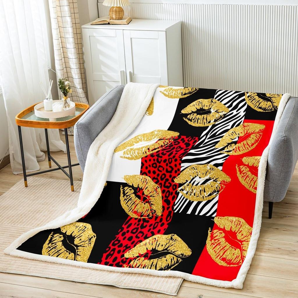Red leopard zebra print blanket bold animal pattern soft throw modern home decor stylish bedroom bedding fashion design textile