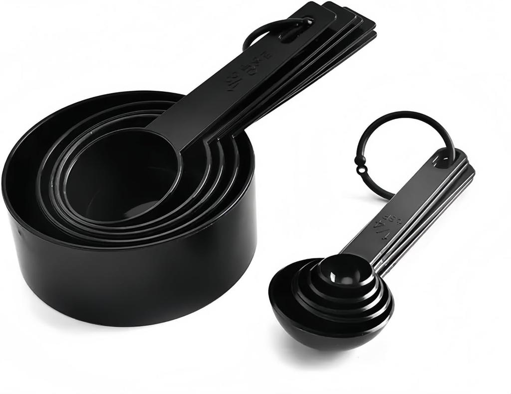 Set de Cupe și Linguri de Plastic pentru Control Precis al Dozajului la Copt, în Bucătărie și la Gătit, Constând din 5 Cupe de Măsurat și 5 Linguri de Gătit