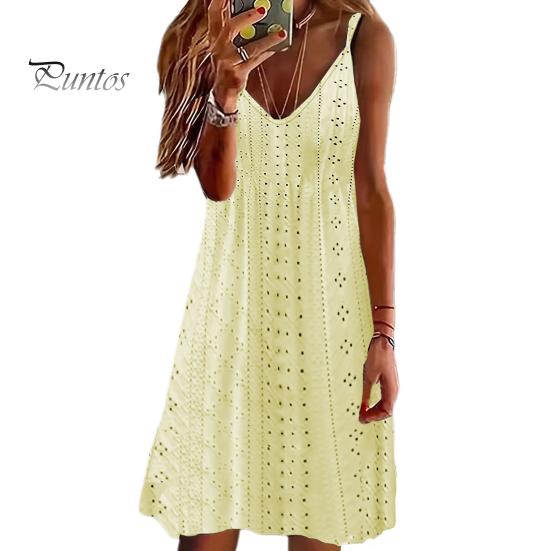 

Женское летнее платье с V-образным вырезом без рукавов, а-силуэта, свободная спинка, чистый цвет, аппликация, дышащий большой подол, отпускной сарафан, пляжное мини-платье L