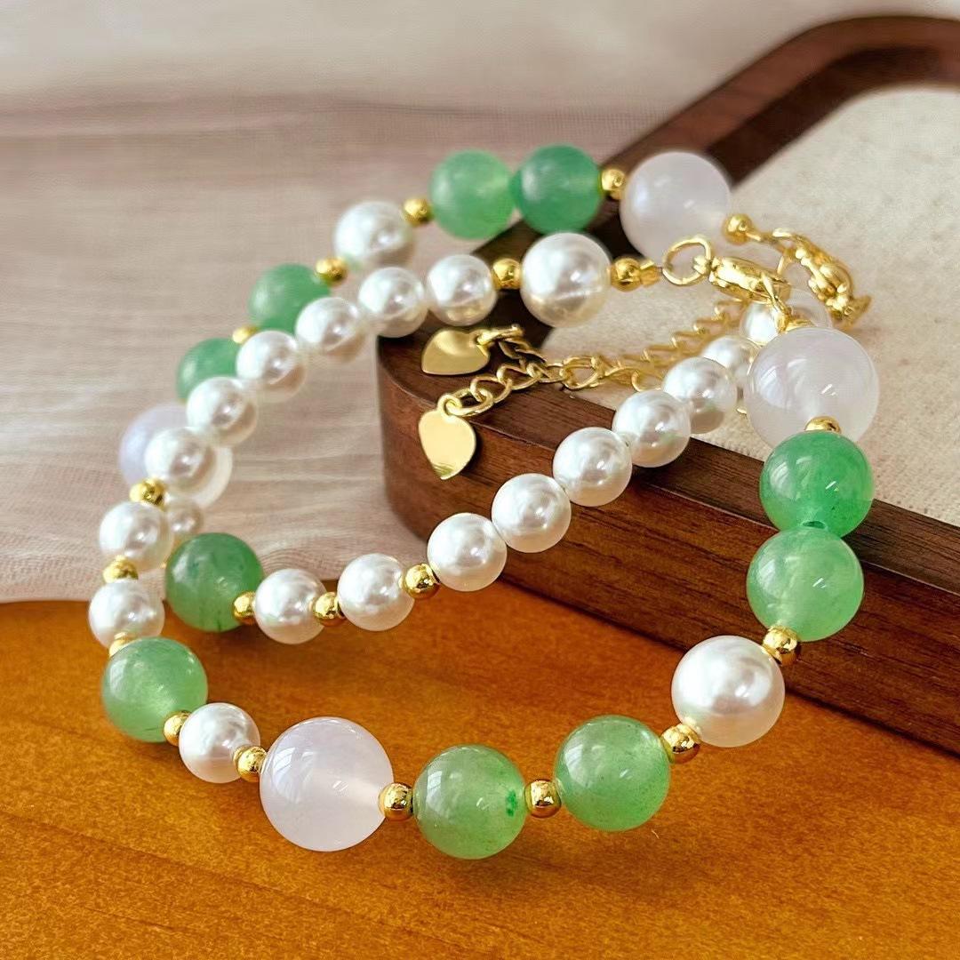 Retro Literary And Artistic Fan Natural Dongling Jade Shijia Round Pearl Bracelet Simple And Fashionable