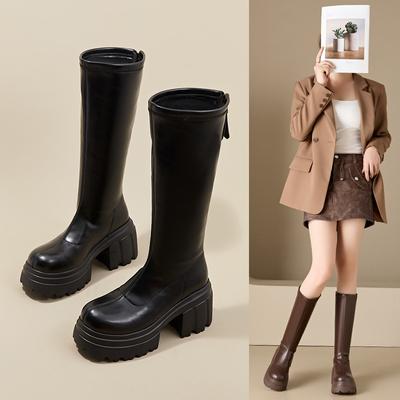 2025 New Knight Boots Thick-soled Thin Boots Thick Heel Heightened Long Tube Ultra-high Heel Boots Children But Knee Boots