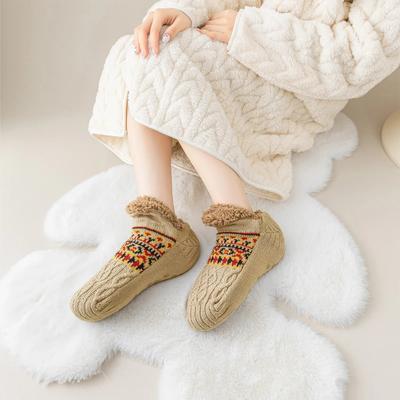 Chaussettes thermiques en cachemire tissées d'hiver épaisses, chaussettes de sol pour femmes, tapis de maison, pantoufles de sommeil en velours, chaussettes de bateau