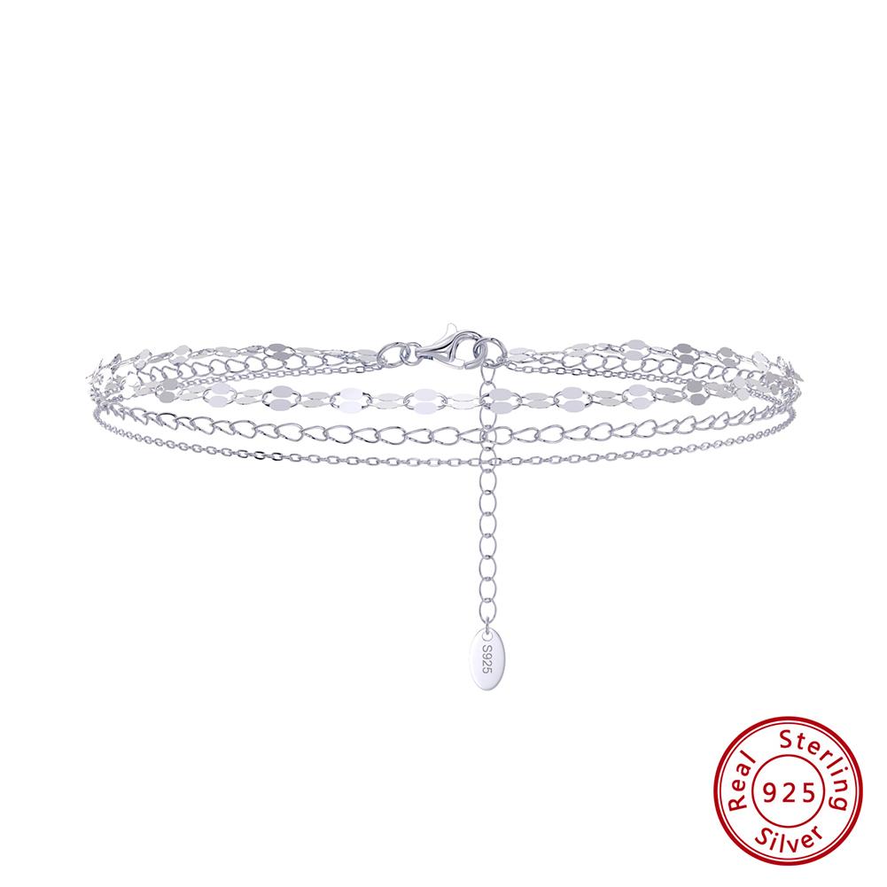 Effie Queen 925 Sterling Silver Layered Link Chain Anklets Bracelet Muti-layer Foot Leg Anklet Beach Jewelry Adjustable SA58