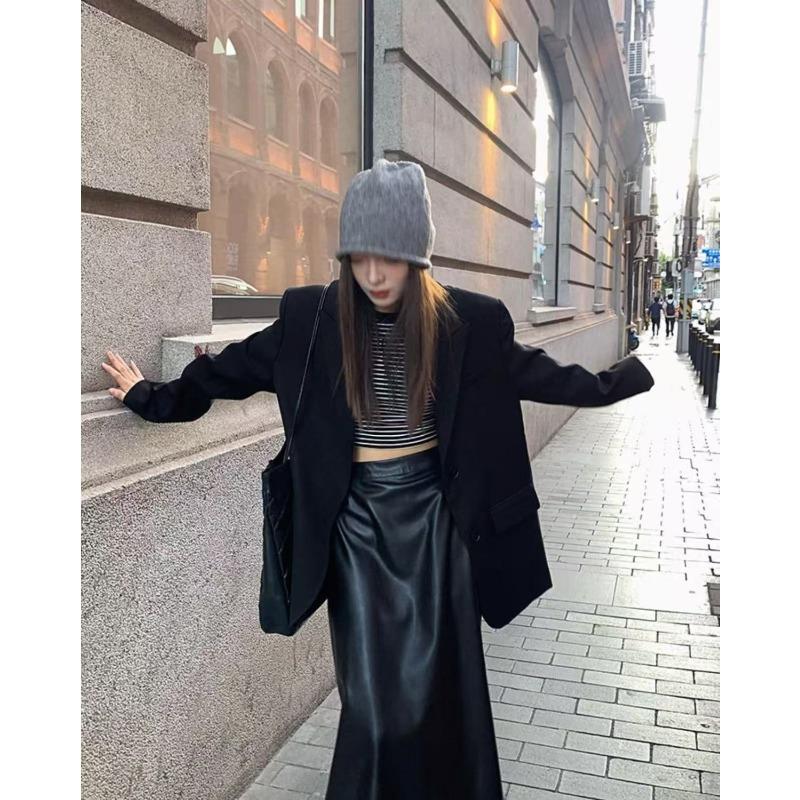 Korean Style White Blazer Loose Fit Spring Fall Jacket for Petite Women Casual Office Outfit