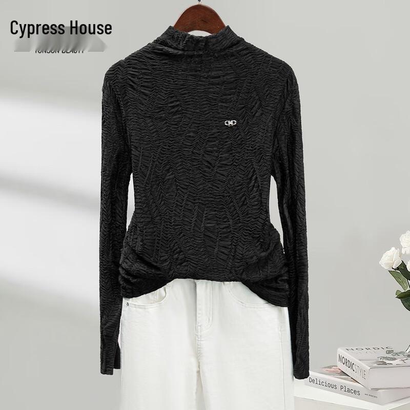 Women s Half-High Collar Pleated Long Sleeve Top S