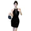 Women's Celebrity Velvet Sequins Slim Fit Dress with Chest Pads