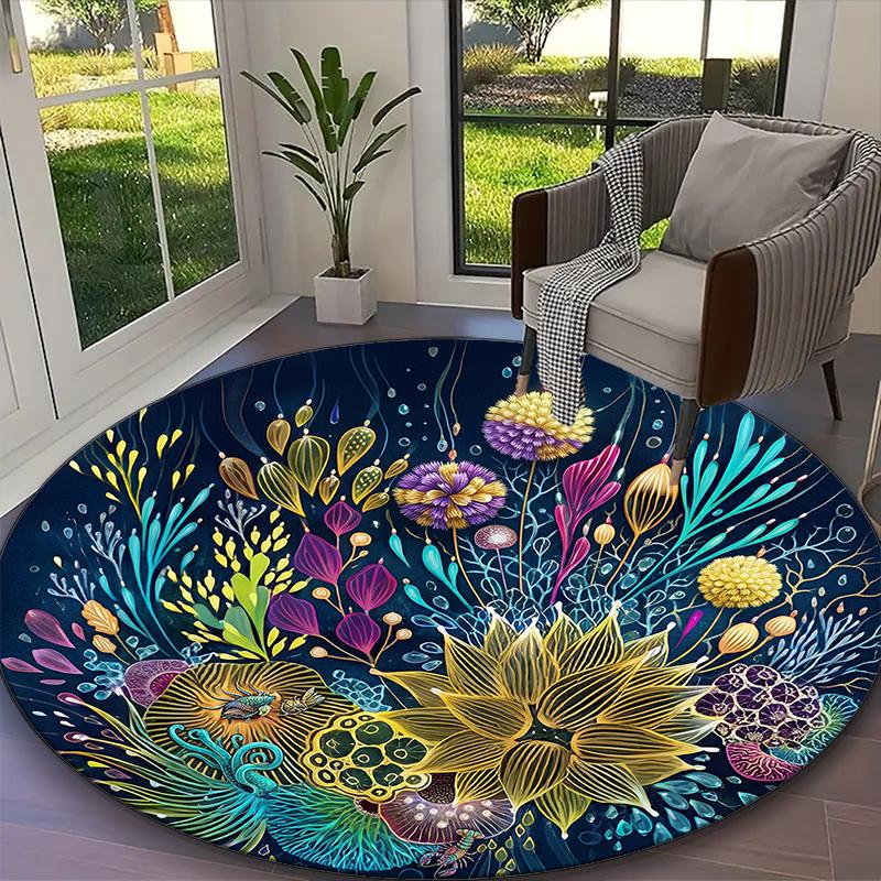Elegant Floral Bird Flower Carpet, Non-slip Office Chair Rug, Digital Print Home Round Rug, Unique Festival Decorations