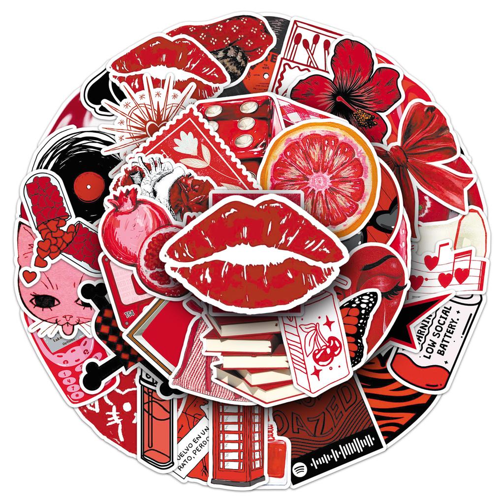 50Pcs Cartoon Y2K Red Graffiti Sticker Trend Ins Style Decorative Stationery Water Cup Notebook Skateboard Kids Gift Sticker