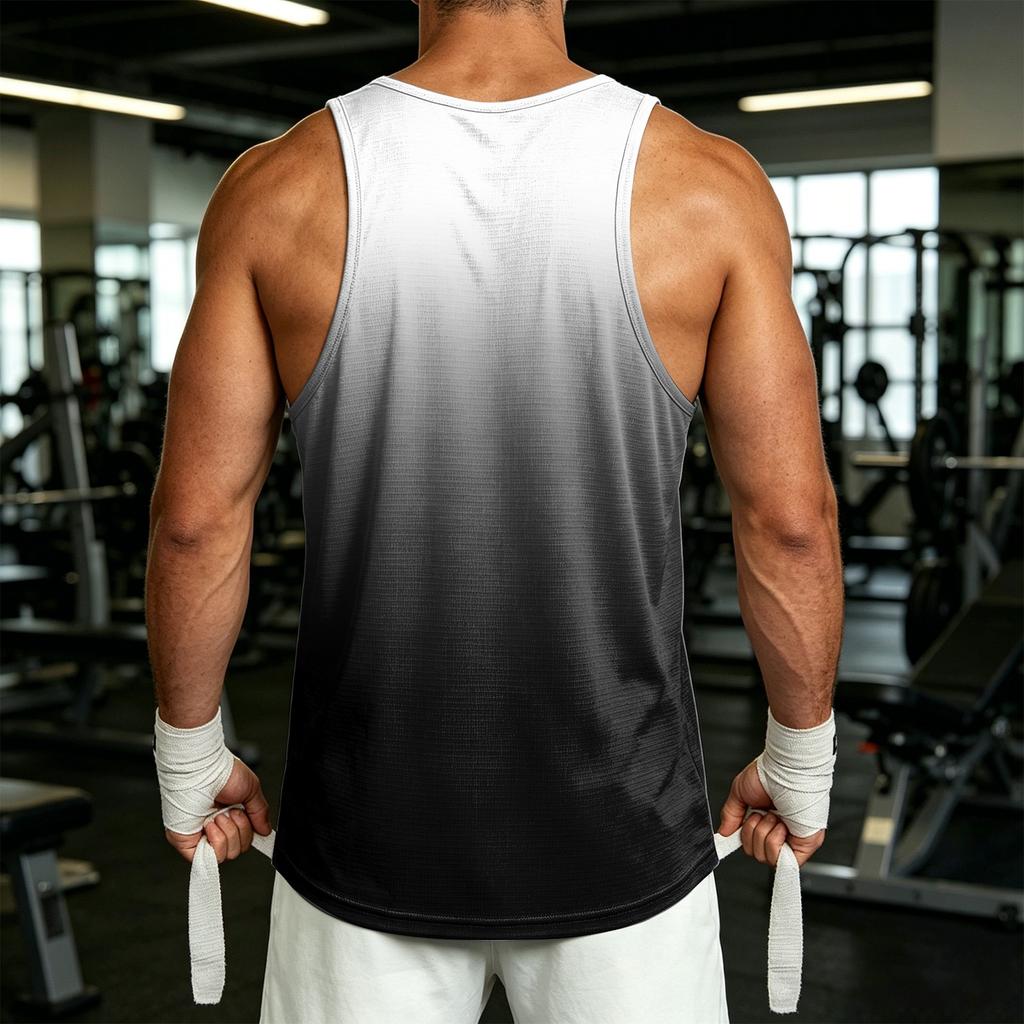 Canotta Sportiva da Uomo Casual con Stampa Sfumata per Esterno Senza Maniche Girocollo Leggera Traspirante Maglietta Activewear