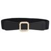 Square Pearl Inlaid Smooth Buckle Elastic Belt Women'S Dress Decoration Elastic Thin Waist Seal Three Sizes