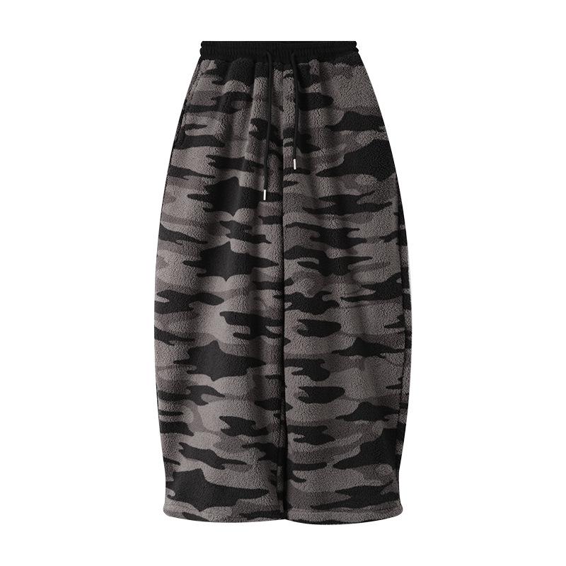 Women s Winter Retro Camouflage Wide-Leg Pants with Elastic Waist Small