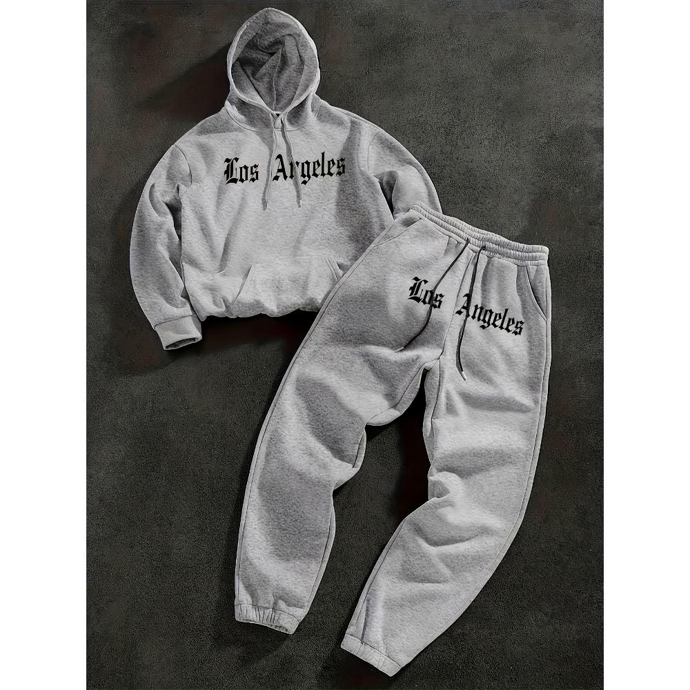 

Fashionable Men s Autumn and Winter Letter Loose Casual Sports Shirt Drawstring Jogging Set, Men s Outdoor Home Leisure Set XXL сірий