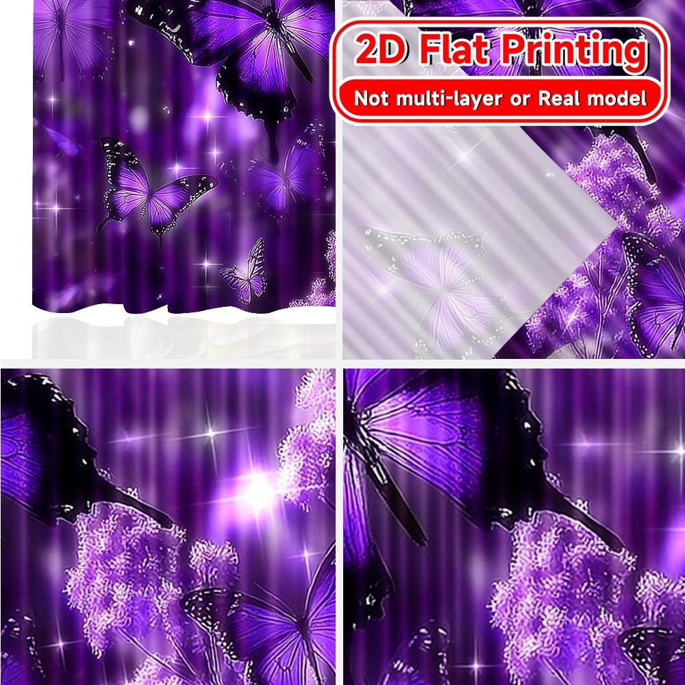 2D FLAT PRINTING 2pcs Curtains (Without Rod) Butterflies in Purple Glow Valentine is day Festival Chic Print Curtains Machine