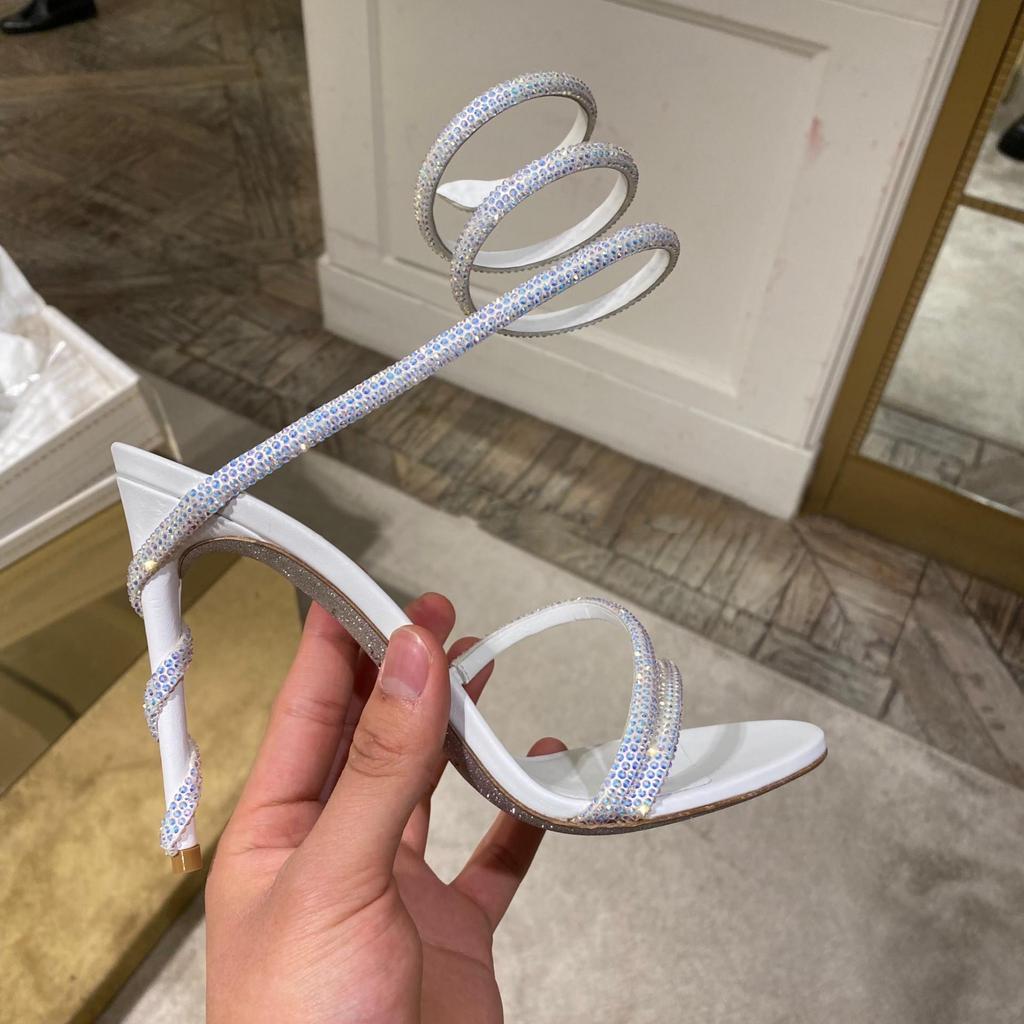 RC Rhinestone Snake Wrap Around Stiletto Heels - Sexy Open Toe Ankle Strap Sandals for Women in European & American Style