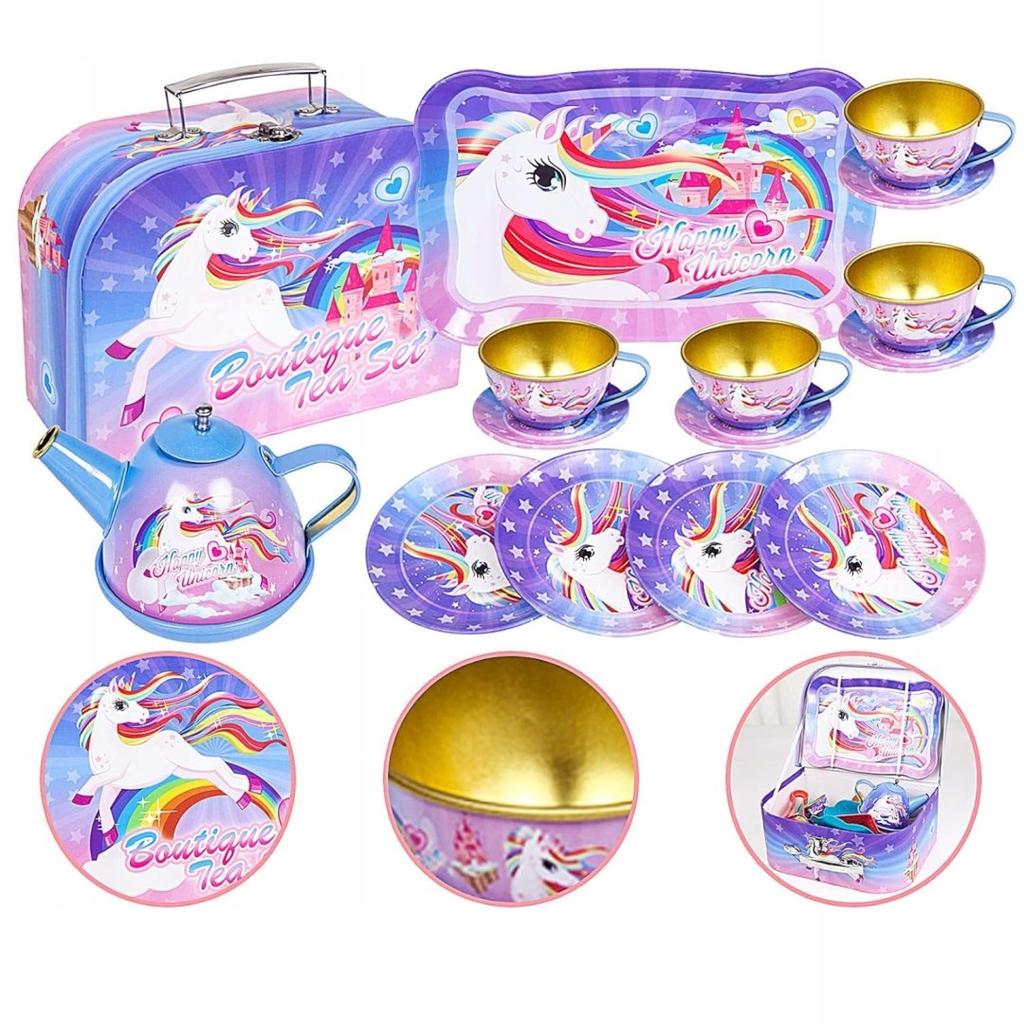 Metal Tea Set: Jug, Cups, Tray, Sweets, Suitcase