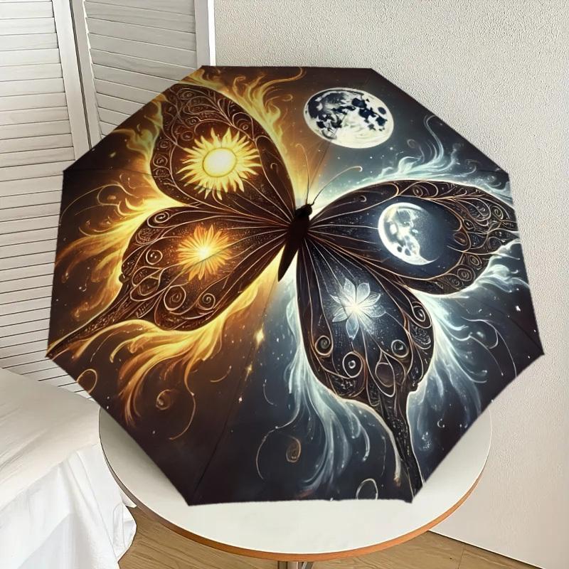 

1pc Butterfly Yin Yang Sun Moon Umbrella with Plastic Handle,Suitable for All Seasons Home Travel Outdoor UmbrellaDD1259