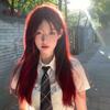 Fashion Raspberry Red Long Straight Hair Synthetic Wig with Air Bangs High Quality Women's Stylish Wig