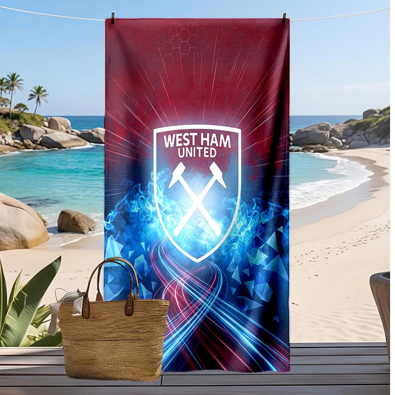 West Ham United Fußball-Print Strandtuch, Großes Weiches Schnelltrocknendes Handtuch für Strand Camping Schwimmen