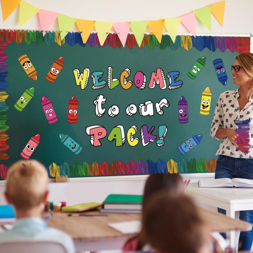 School Back To Season Theme Colorful Crayon Pattern Decorative Card Stickers