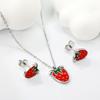 Sweet Strawberry Fruit Drip Oil Necklace Earrings Jewelry Set Cute Gift For Women Girls