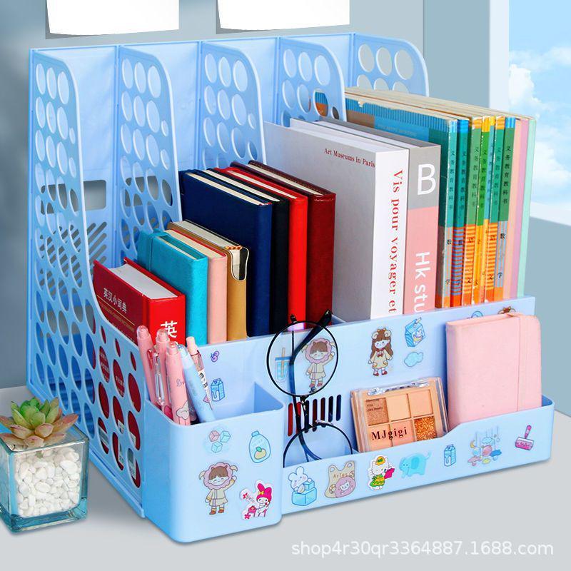 "Office Desk Organizer: File Rack, Basket, Folder Tray, Student Book Stand"
