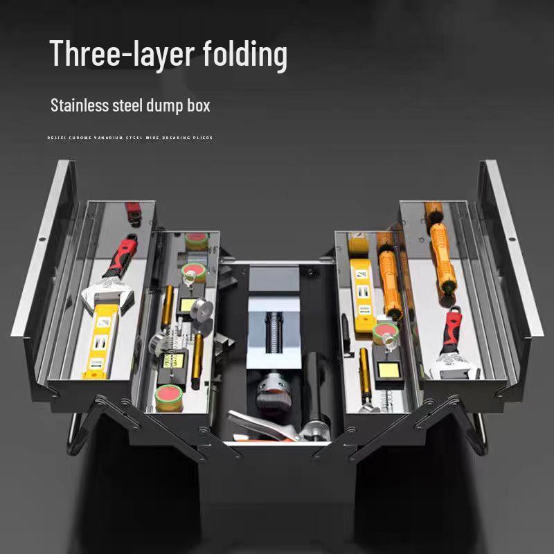 Three-Layer Multi-Functional Stainless Steel Tool Box for Home and Industrial Use