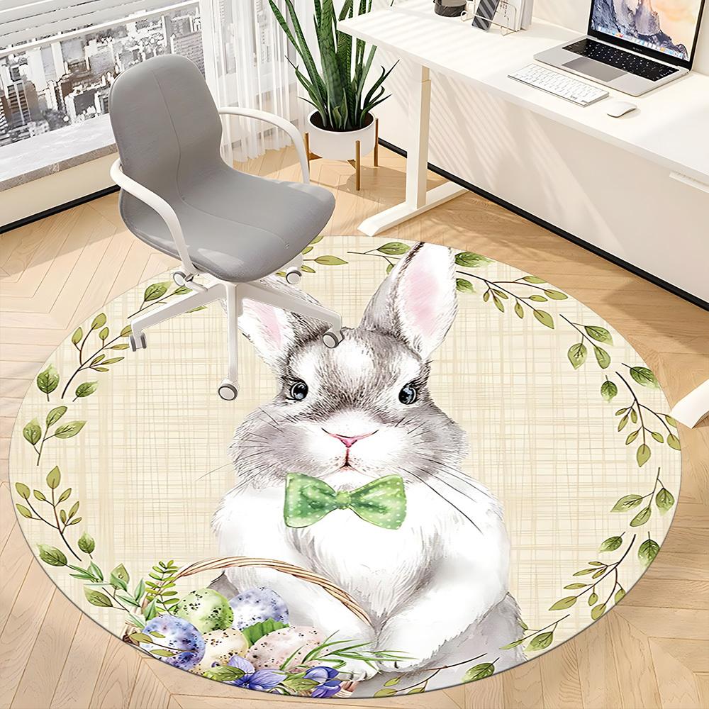 1pc Easter BunnyChair Carpet for Office, Indoor Non-Slip Washable Polyester Fiber Carpet, Mat For Office, Machine Washable