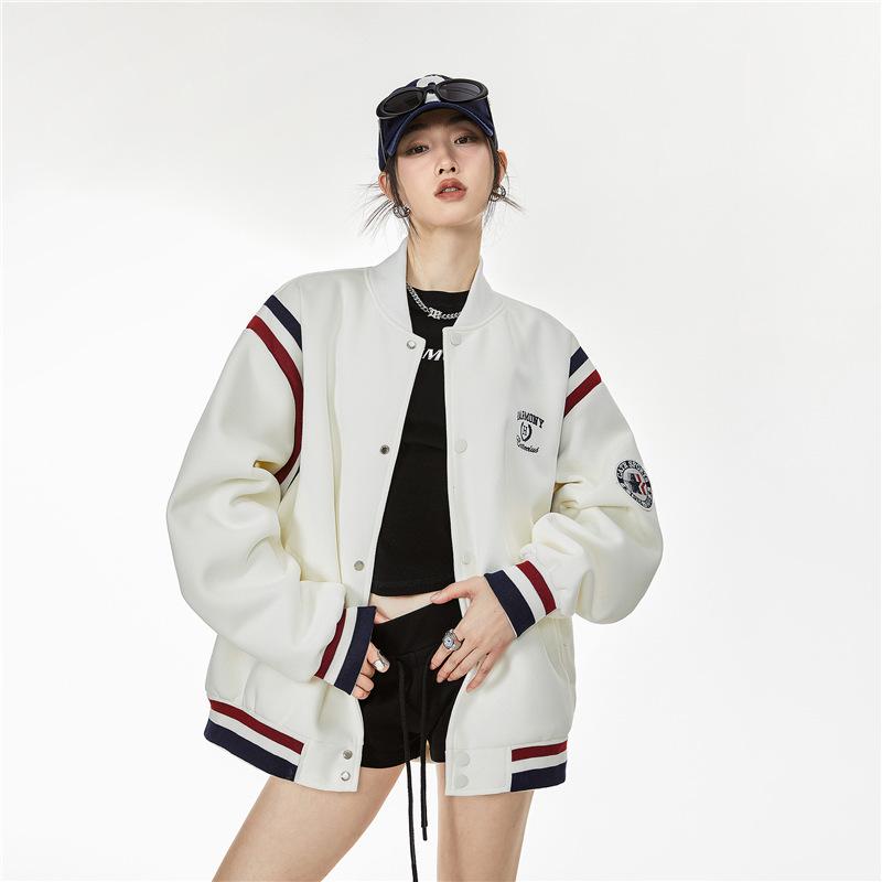 ICH MODE Women's Retro Color Block Baseball Jacket - Spring 2025 Collection