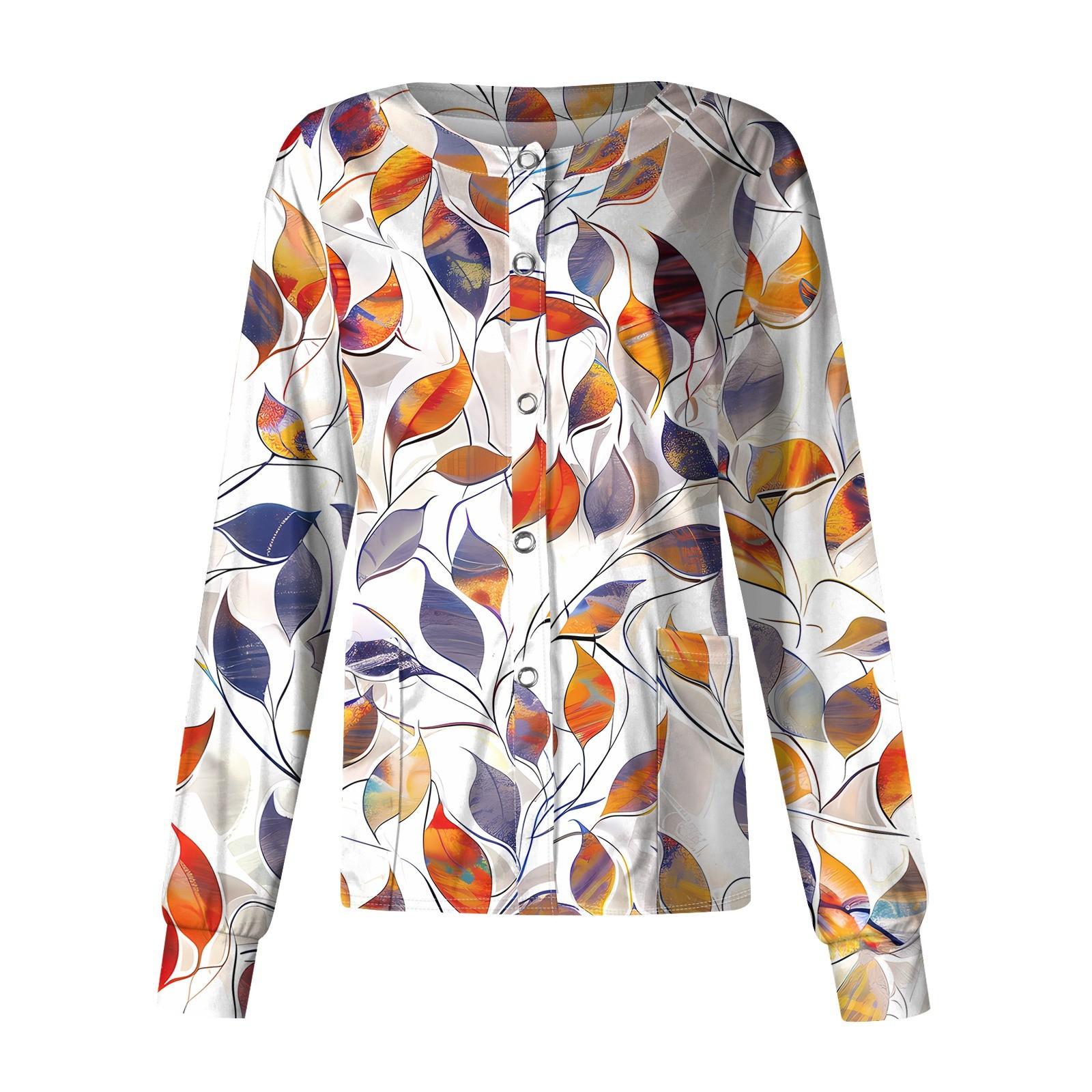 

Женский повседневный однобортный однобортный защитная одежда с длинными рукавами и цветочным принтом, кардиган, топ XXXXXL оранжевый